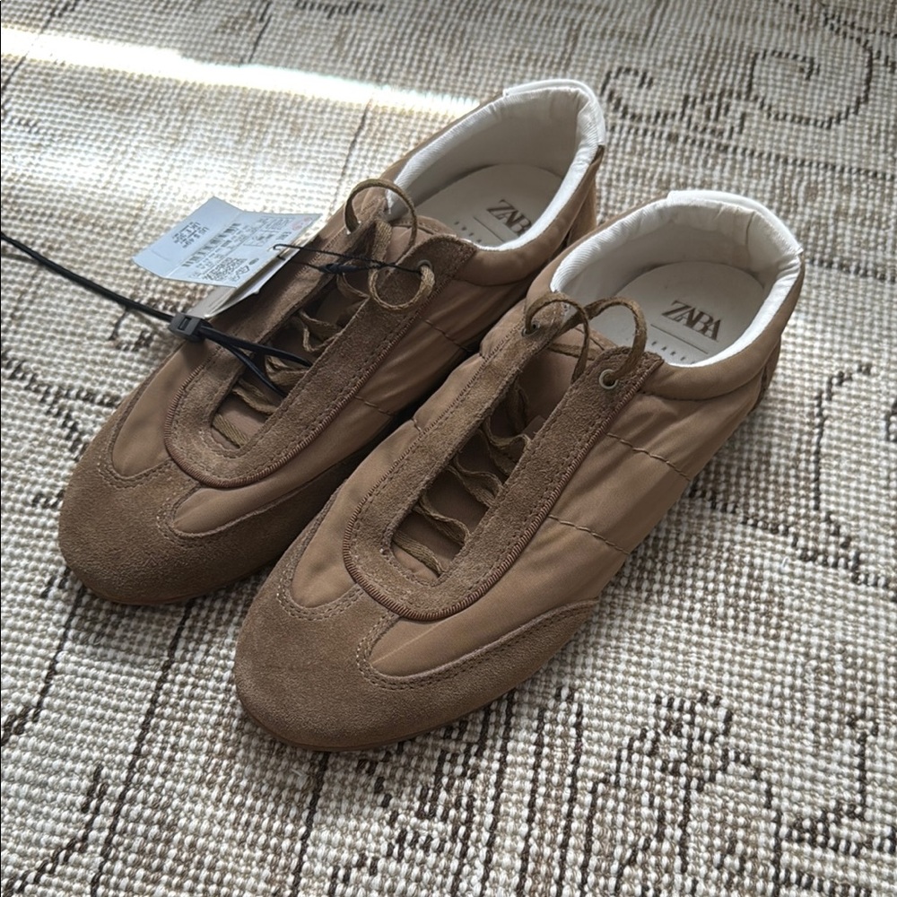 ZARA Tan Suede Sneakers (Size 38)